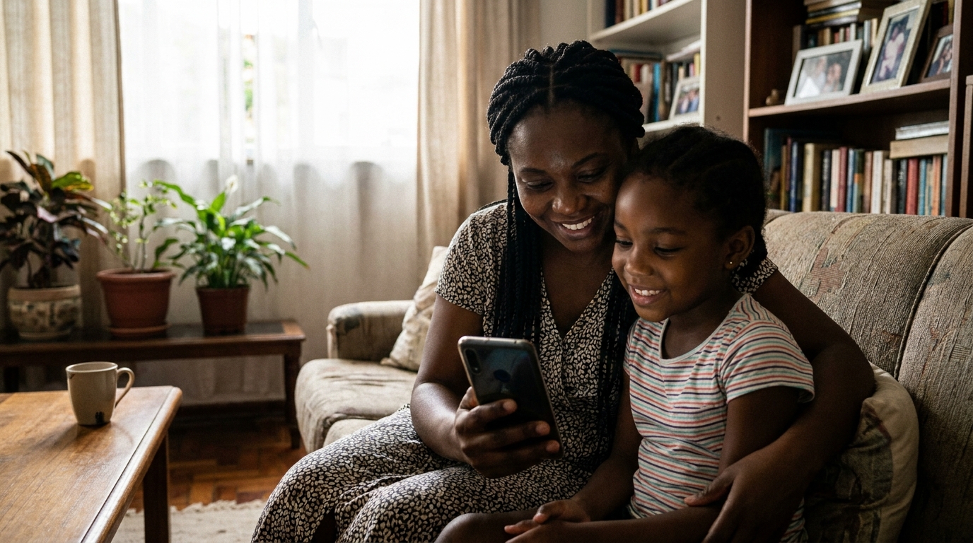 Mère et sa fille consultant les résultats scolaires sur un smartphone